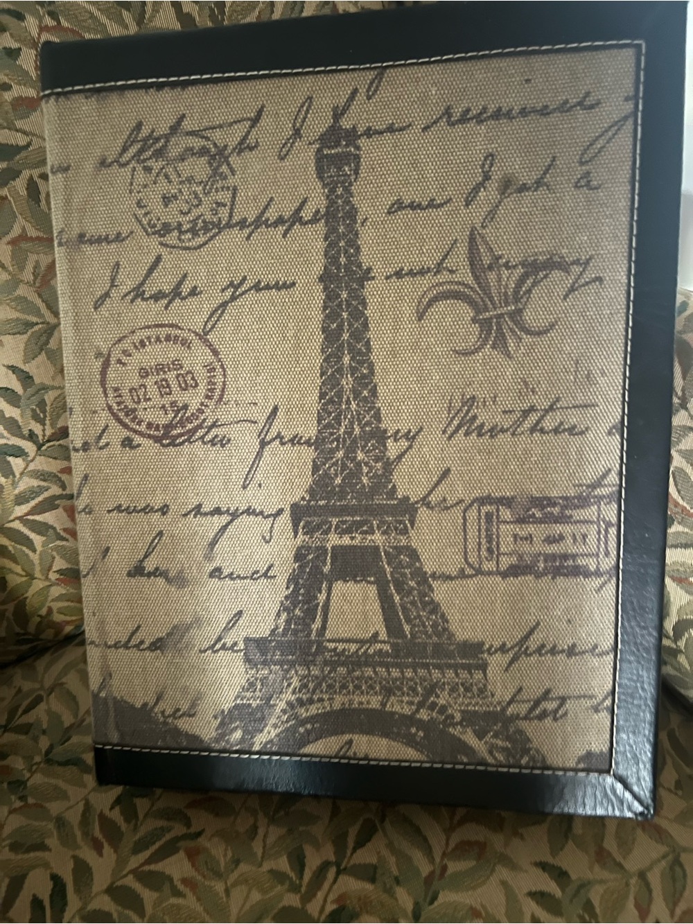 Eiffel Tower Canvas Keepsake Box in Brown and Black